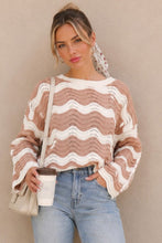 Load image into Gallery viewer, I Still Get Wavy Textured Knit Sweater in Taupe/White