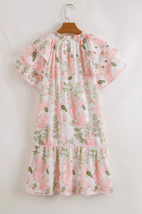 Swept Off My Feet Flutter Sleeve Floral Dress in Pink