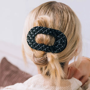 Teleties Large Flat Round Clip Jet Black Quilted