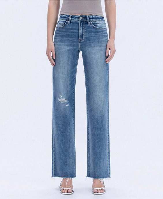 Shake It High Rise Frayed Hem Slim Wide Jeans