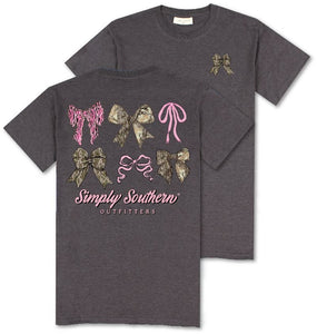 Simply Southern Multi Camo and Pink Bow SS Tee