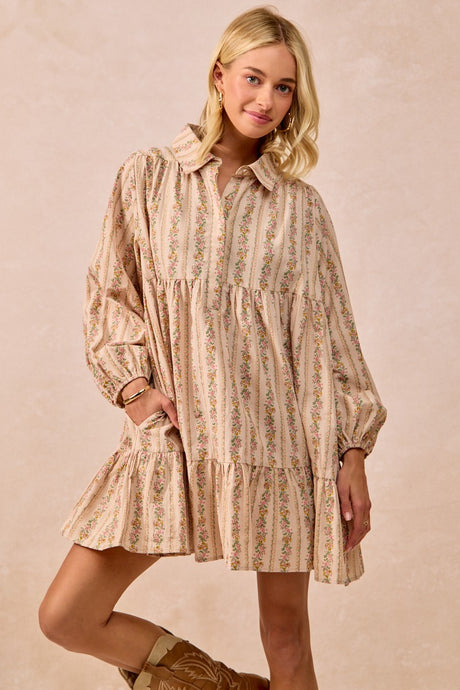 Sweet Dreams Floral Print Half Button Shirt Dress
