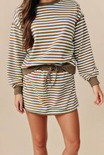 Load image into Gallery viewer, Missy Stripe Textured Pullover Top/Skirt Set in Brown