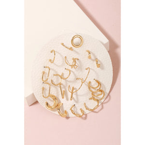 Assorted Metallic Shape Hoop Earrings Set Gold