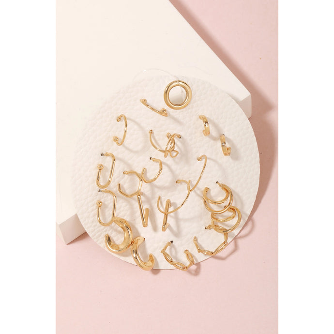 Assorted Metallic Shape Hoop Earrings Set Gold