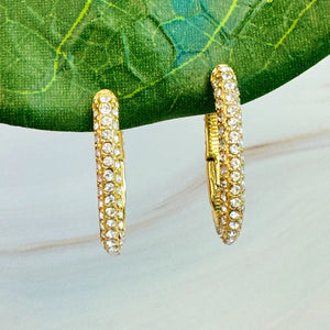 Pure Elegance Oval Pave Gold Hoop Earrings