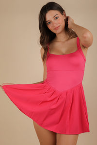 I know A Few Things Pleated Skirt Activewear Dress in Hot Pink