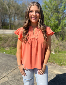 All You Gotta Do Flutter Sleeve Blouse Orange