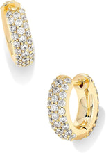 Load image into Gallery viewer, Kendra Scott Boxed Gold Mikki Pave Huggie Earrings in White Crystal