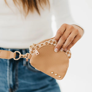 Pretty Simple Wonderlust Woven Dual Pouch Wristlet in Tan Checkered