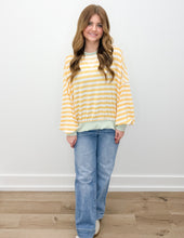 Load image into Gallery viewer, Come On Crew Neck Loose Fit Pullover Top in Yellow/Mint