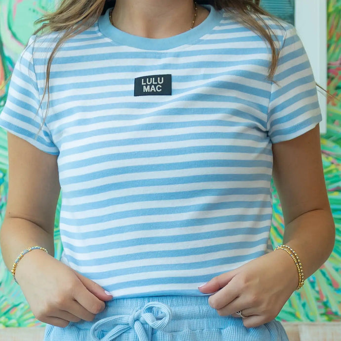 Lulu Mac Stripe SS Top in Light Blue