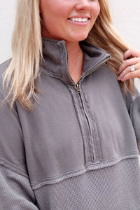 Jadelynn Brooke Ready or Not Waffle Quarter Zip Graphite