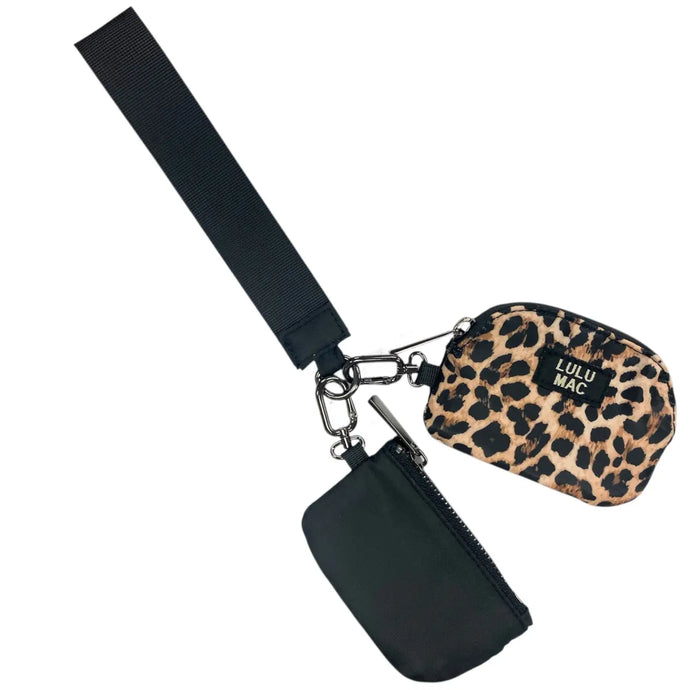 Lulu Mac Double Pouch Wristlet in Black/Leopard