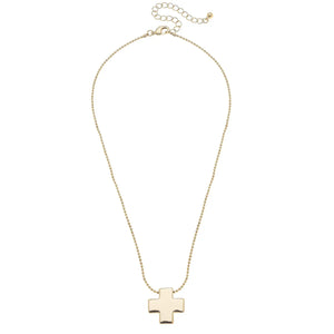 Edith Square Cross Ball Bead Necklace in Shiny Gold
