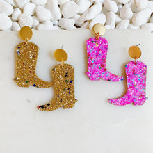 Load image into Gallery viewer, Glittered Up Cowgirl Earrings in Pink