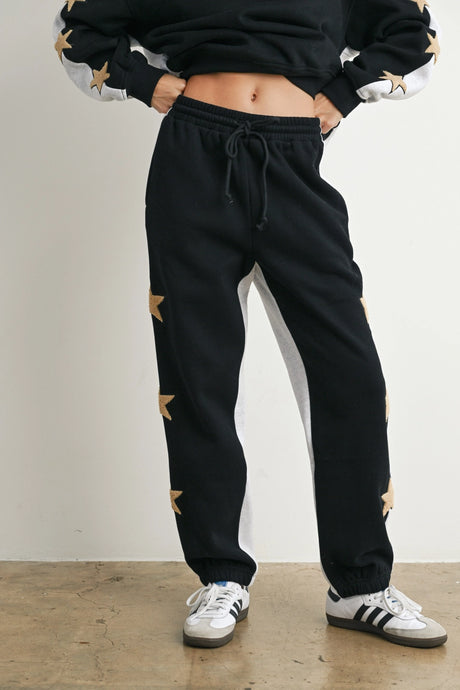 Don't Let Me Down Color Sweatpants with Star Detail in Black/Grey