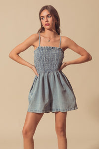 Sticking Around Smocked Denim Romper