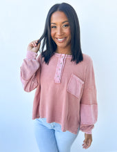 Load image into Gallery viewer, A Heart Like Mine Terry Knit Henley Top in Dusty Rose