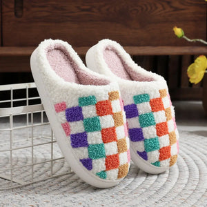 We Belong Together Colorful Plaid Slippers