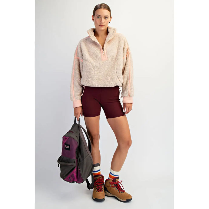 Matter Of Time Sherpa Quarter Zip in Taupe/Peach Cream