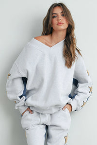 Don't Let Me Down Round Neck Sweatshirt With Star Detail