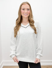Load image into Gallery viewer, Modal Scuba V-Neck Piping Top in Lt. H Grey