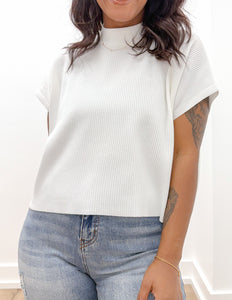 The Way I Feel Mock Neck SS Boxy Sweater Top in Ivory
