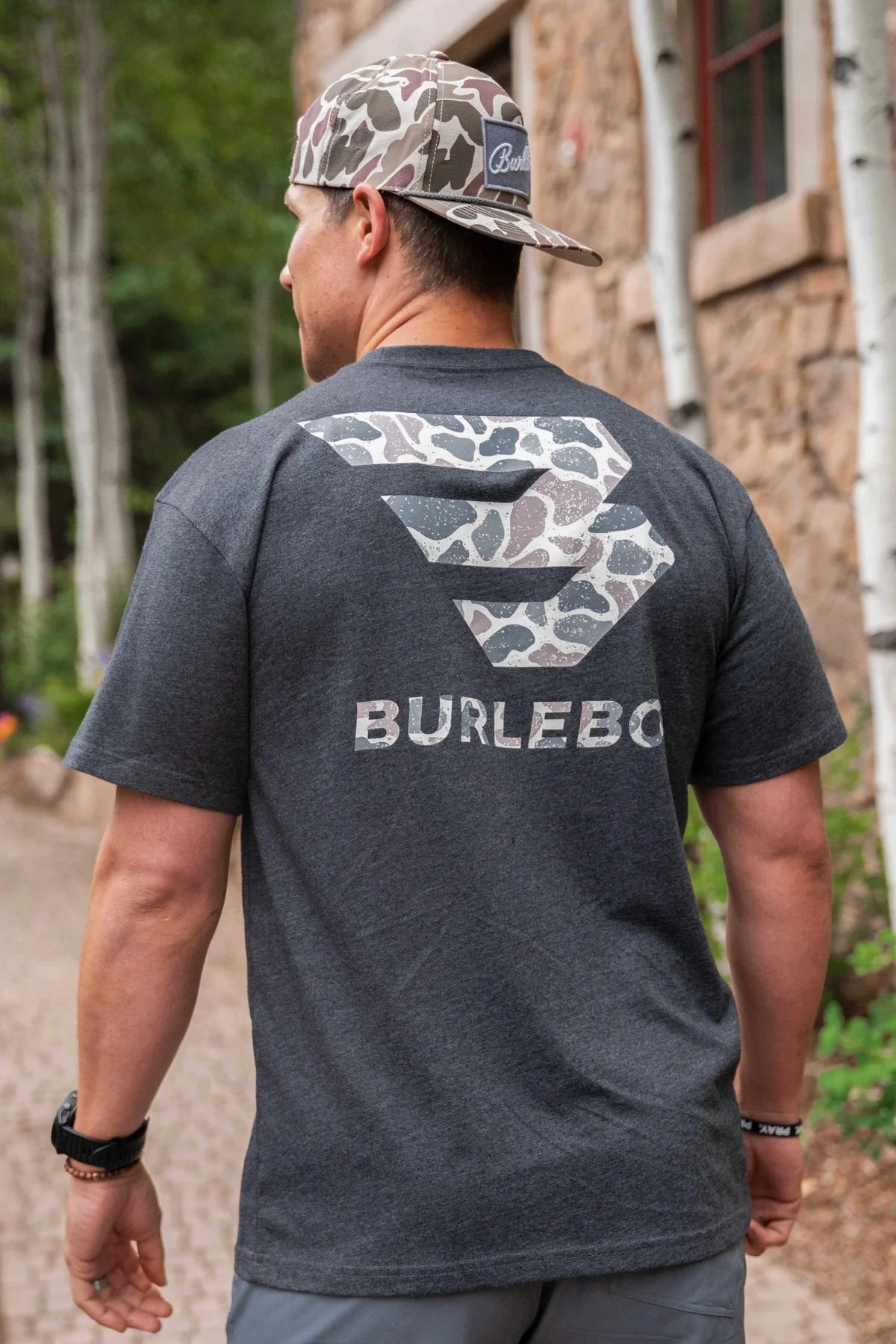 Burlebo Classic Deer Camo Signature Logo SS Tee Heather Black