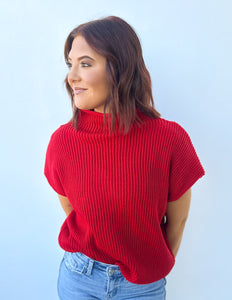 Cozy Conversations Mock Neck Sweater in Ruby