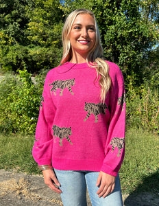 Typically Yours Tiger Sweater Fuchsia