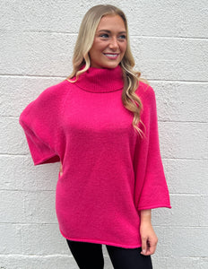 Save Me The Trouble Dolman Turtleneck Sweater Hot Pink