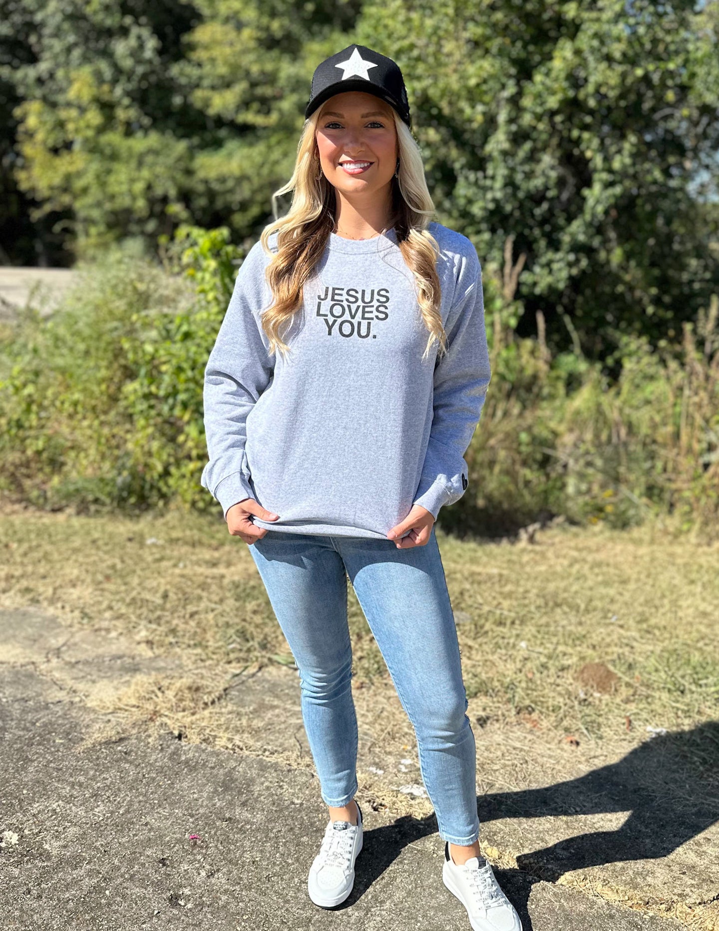 The Addyson Nicole Company Smile Jesus Saves Sweatshirt Sp. Grey