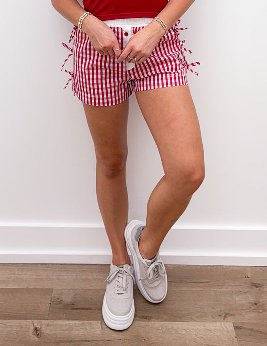 Lulu Mac BB Button Bow Gingham Boxer Shorts Red