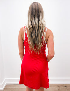 I'm Watching You Tennis Romper Dress in True Red/White