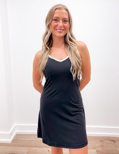 I'm Watching You Tennis Romper Dress in Black/White