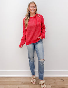 Surrounded By You Tie Neck Sweater in Red