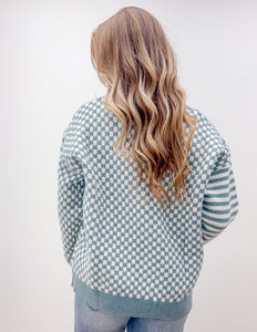See The Sky Frenchy Checker Pattern Drop Shoulder in Ivory/Blue