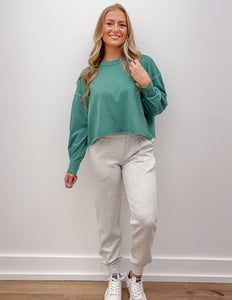I Need You More Oversized LS Cropped Top in Dk. Green