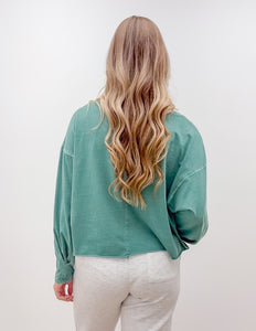 I Need You More Oversized LS Cropped Top in Dk. Green