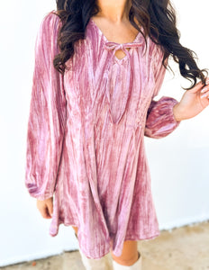 Holiday Lovin' Velvet Mini Flare Dress in Mauve