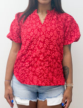 Load image into Gallery viewer, All You&#39;ll Ever Need Floral Texture Short Balloon Sleeve Top in Red
