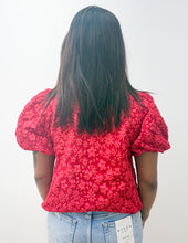 Load image into Gallery viewer, All You&#39;ll Ever Need Floral Texture Short Balloon Sleeve Top in Red