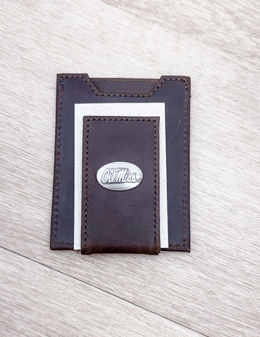 Light Brown Crazy Horse Ole Miss Front Pocket Wallet