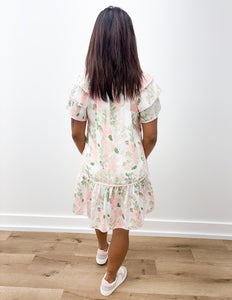 Swept Off My Feet Flutter Sleeve Floral Dress in Pink