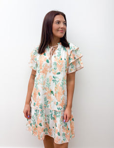 Swept Off My Feet Flutter Sleeve Floral Dress in Orange