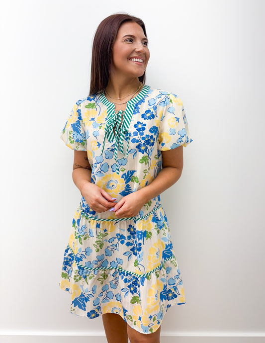 Little Miss Summer Floral Striped Dress