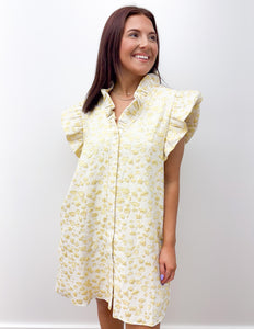 Heart Of Gold Bubble Flutter Sleeve Mini Dress