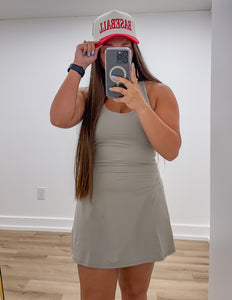 Living The Dream Tennis Romper Dress in Stone Taupe