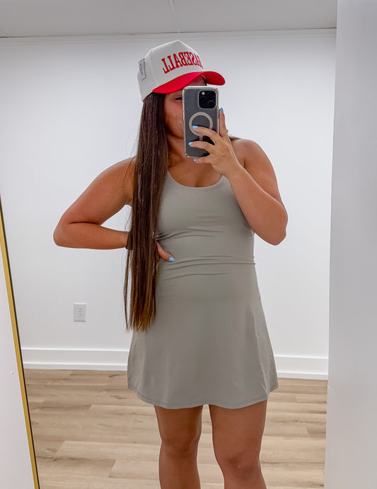 Living The Dream Tennis Romper Dress in Stone Taupe